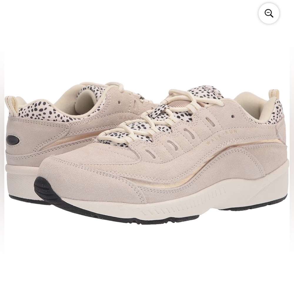 EASY SPIRIT SNEAKERS ROMY25 BEIGE SUEDE WHITE LEOPARD CHAMPAGNE GOLD SIZE 8